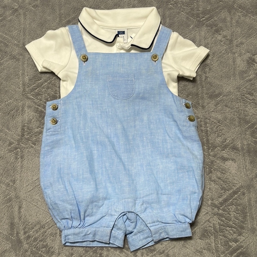 𝅺NWT Janie and Jack overalls and polo bodysuit